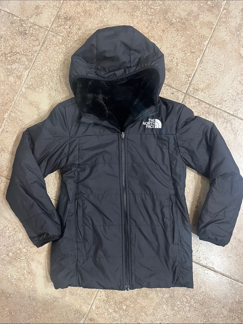 The North Face Reversible Kids Black Hooded Puffer Jacket